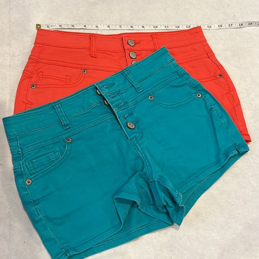 Aeropostale Women's Jean Shorts - Red and Teal